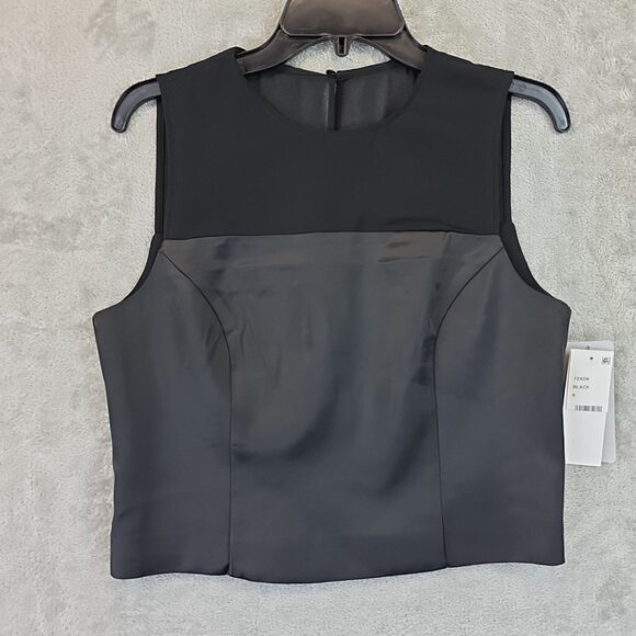 French Connection Illusion Neck Top Women's Size 8 Black Fitted Sleeveless Tank - Picture 5 of 13